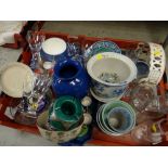 Crate of various modern china & drinking glasses, planters etc