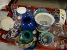 Crate of various modern china & drinking glasses, planters etc