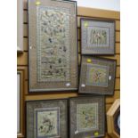 A collection of framed Chinese silk embroideries