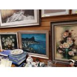 Framed oil on board of still life white roses in a bowl by JOHN DYKMAN together with a framed oil on