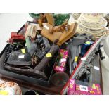Tray of various vintage children's models including Airfix & two carved wooden scottie dog