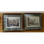 A pair of framed coloured etchings from the series 'Bachelor's Hall'