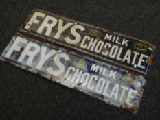 Two vintage Fry's Chocolate enamel advertising signs
