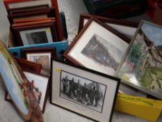 Two boxes of framed prints & photographs