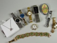 Parcel of ladies' wristwatches, coloured stone bracelet