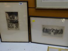 Two framed etchings - The Chapel, St David's College, Lampeter & the main front, St David's College