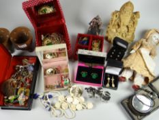 Box of various collectables including sports badges, costume jewellery etc
