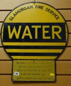 A vintage Glamorgan Fire Service Water Hydrant enamel metal sign
