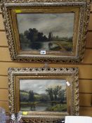 Pair of early twentieth century framed oils on canvas of river & woodland scenes, indistinctly