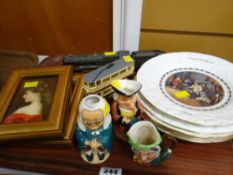 Coalport Christmas plates, miniature Toby Jugs, Corgi Cardiff Corporation model bus etc
