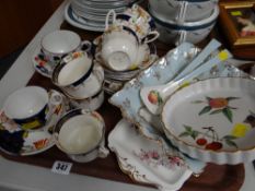 Tray of mixed china including Royal Worcester 'Evesham Gold' flan dish, Gaudy Welsh cup & saucer,