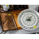 A Portmeirion Botanic Garden wall clock & two framed copper etchings - Llandaff Cathedral & The