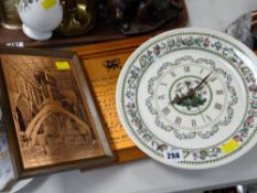 A Portmeirion Botanic Garden wall clock & two framed copper etchings - Llandaff Cathedral & The
