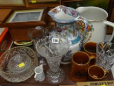 Two large Staffordshire jugs, glassware etc