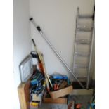 Quantity of various tools, stepladder, pasting table, lighting etc