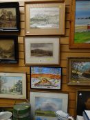 Four various framed watercolours, one entitled 'Loughrigg Tarn'