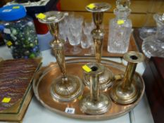 EPNS gallery tray & two pairs of EPNS candlesticks