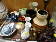 Tray of various china including Carltonware pin dish, Wedgwood blue & white Jasperware etc