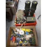 Parcel of military related items, gas mask together with collection of diecast military vehicles