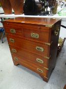 A reproduction mahogany brass bound campaign chest