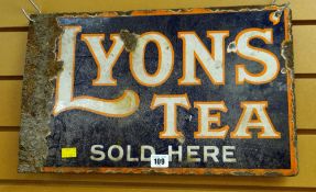 A small vintage Lyons Tea enamel metal advertising sign