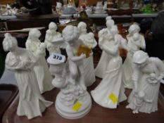 Collection of Royal Worcester Blanc de Chine figures including 'First Steps', 'First Touch', '