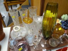 A tray of mixed coloured & clear glassware