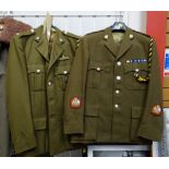 Two army uniforms together with lanyards & medal ribbons (being sold on behalf of Cancer Research