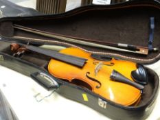 A modern Romanian Stradivari copy violin with case & bow