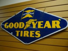A vintage enamel metal 'Goodyear Tires' advertising sign, 123 x 66cms