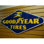 A vintage enamel metal 'Goodyear Tires' advertising sign, 123 x 66cms