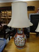 A large Satsuma ware decorated vase converted to a table lamp (character marks to base - porcelain