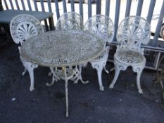 White metal patio table & four chairs (outside)