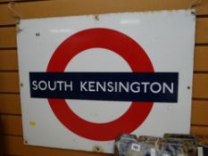 A London Underground South Kensington enamel station sign