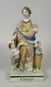 STAFFORDSHIRE PEARLWARE MODEL OF CHARITY classically modelled with two children at her feet and