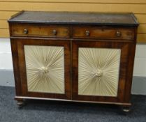 A REGENCY CHIFFONIER with brass floral galleried marble top, brass inlaid to rosewood and with