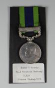 EDWARD VII INDIAN GENERAL SERVICE MEDAL with North West frontier 1908 clasp, engraved 13359 Bomber T