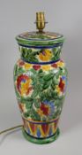 A BESWICK POTTERY TABLE LAMP with polychrome floral decoration, 47cms high