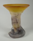 NICK ORSLER CONTEMPORARY ART GLASS VASE of organic form with 'molten' base and flared neck with