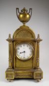 A FRENCH BRASS ENCASED 8 DAY MANTEL CLOCK by Bayard and being of Classical architectural form with