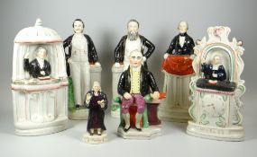 A GROUP OF SEVEN STAFFORDHIRE MODELS OF PREACHERS including Wesley, Sankey, Spurgeon and Moody