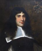 BRITISH SCHOOL oil on canvas - head and shoulders portrait of Carolean period type gentleman with