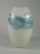NICK ORSLER CONTEMPORARY ART GLASS VASE having a narrow neck and mother-of-pearl effect body with