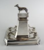 AN IMPORTANT SILVER GREYHOUND RACING TROPHY inscribed THE WELSH GREYHOUND DERBY 1933 which was won