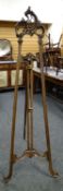 ANTIQUE MAHOGANY EASEL with elaborate carved finial, 192cms