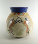 JILL FANSHAWE KATO stoneware vase of bulbous form with pastel coloured geometric decoration, deep