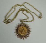 A GOLD HALF SOVEREIGN 1914 mounted to 9ct yellow gold mount