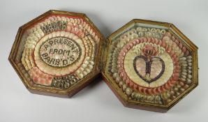 A VICTORIAN SAILOR'S VALENTINE SHELLWORK SOUVENIR with two-sides, the colourful shells contained