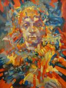 JOHN CHERRINGTON oil on board - psychedelic colourful portrait, signed and dated 1983, 78 x 60cms