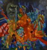 JOHN CHERRINGTON oil on board - psychedelic scene of homo-erotica with figures, signed and dated